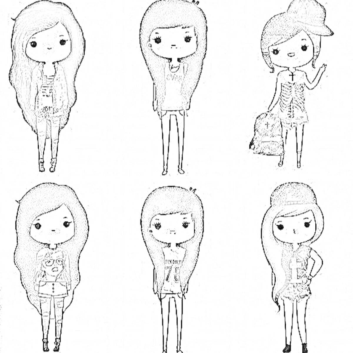 Девочки с длинными волосами в стильной одежде (6 )