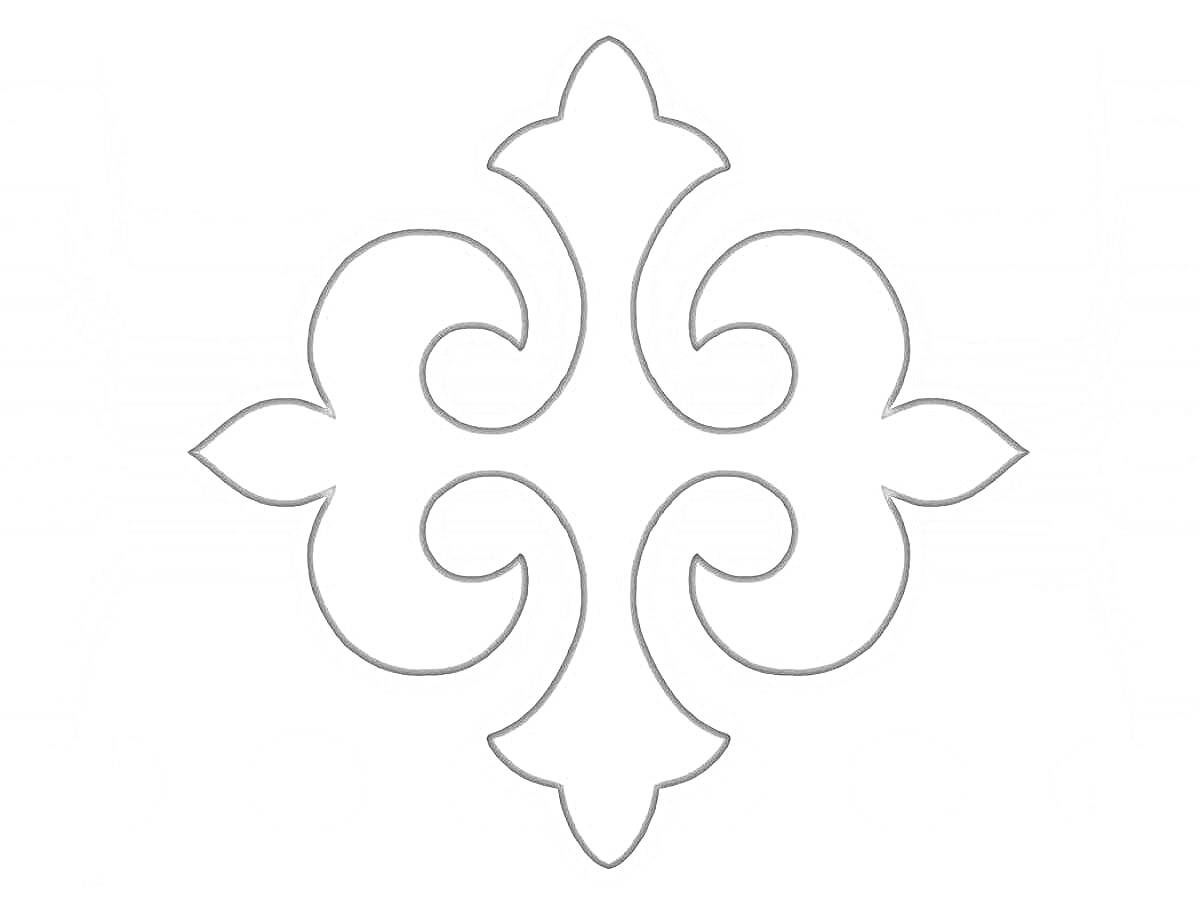 Раскраска Орнамент с элементами қошқар мүйіз и четырьмя симметричными завитками