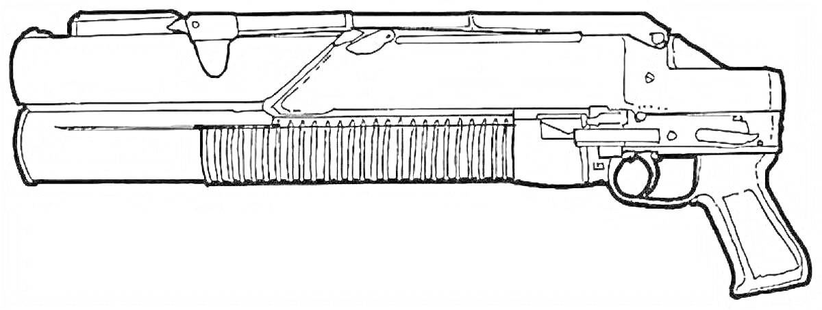 Гранатомет с прикладом, стволом, оптическим прицелом и спусковым крючком