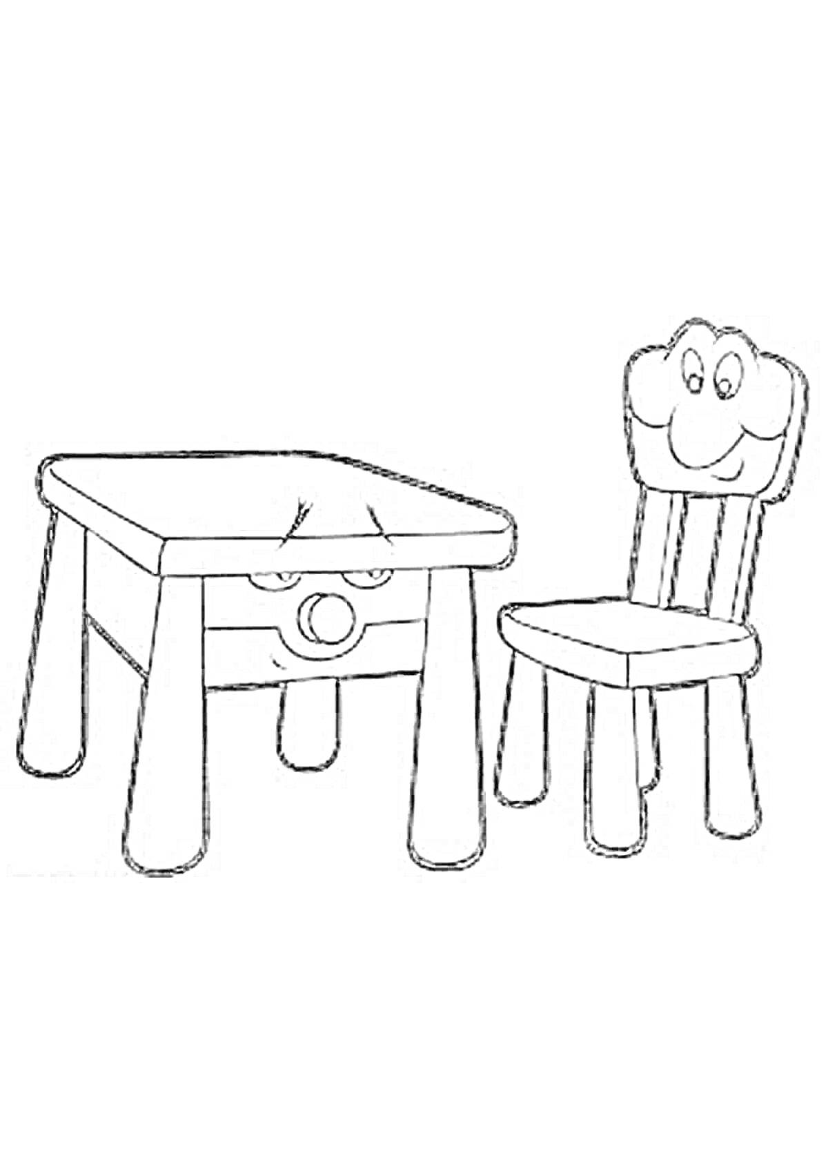 Раскраска стол и стул с человеческими лицами
