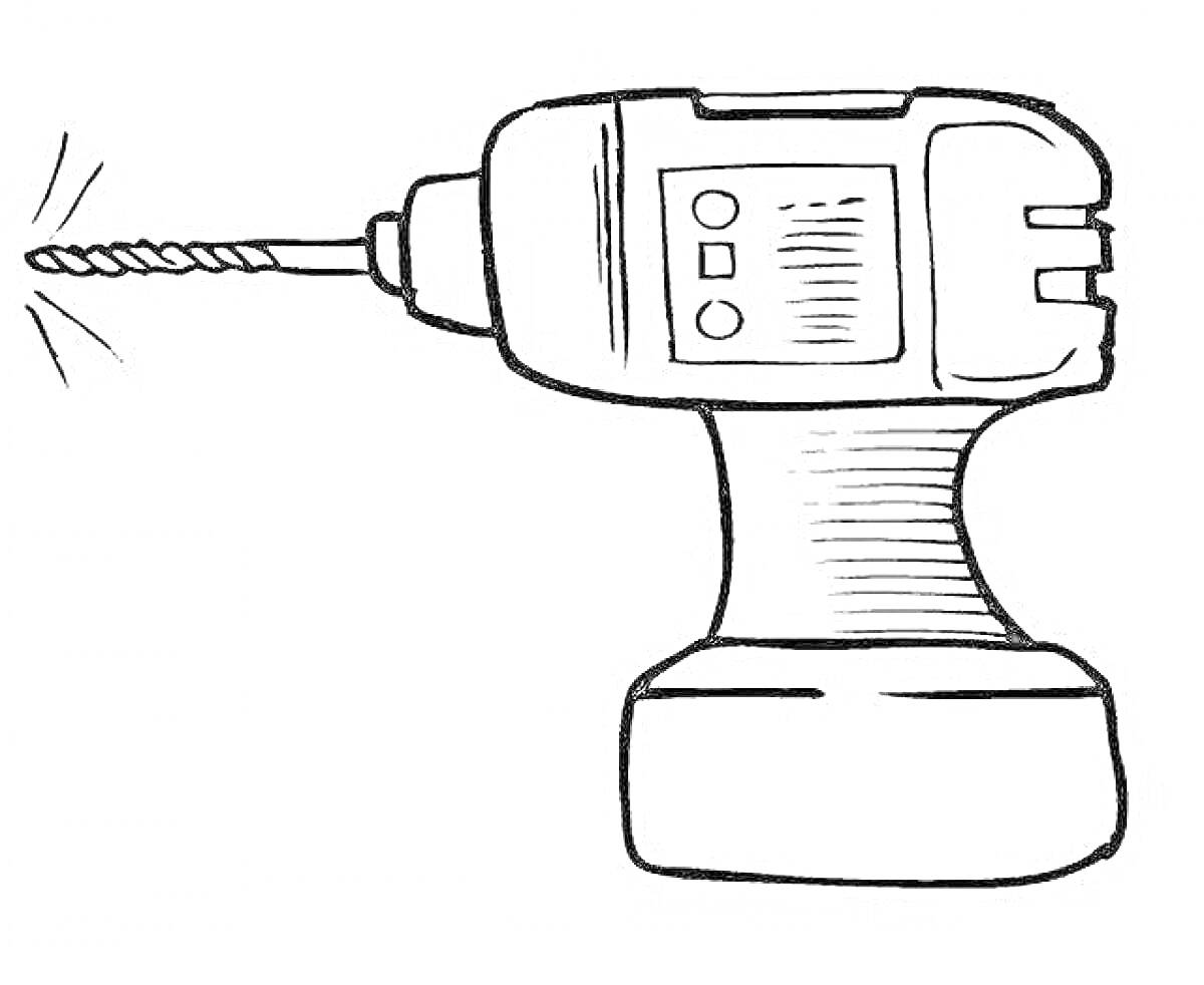 Раскраска Электрическая дрель с включённым сверлом