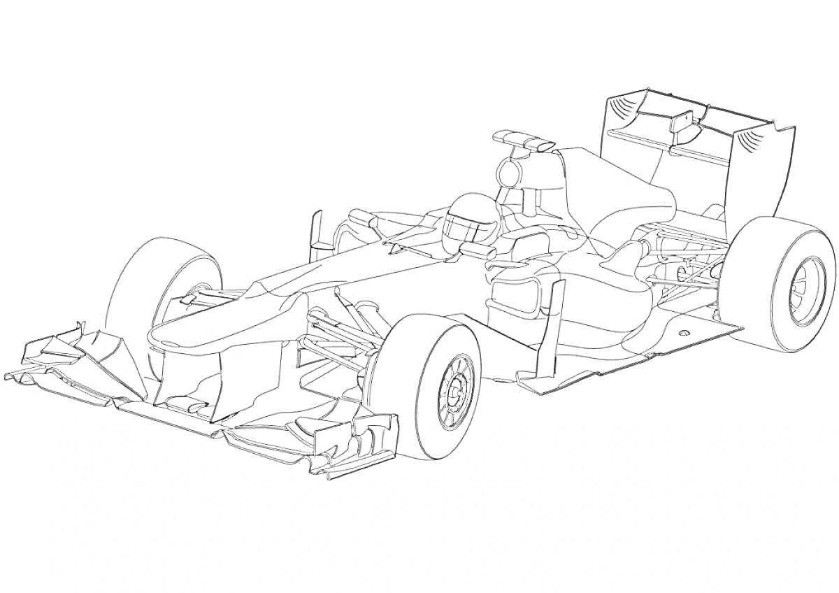 Раскраска гоночный автомобиль Формулы 1 без водителя