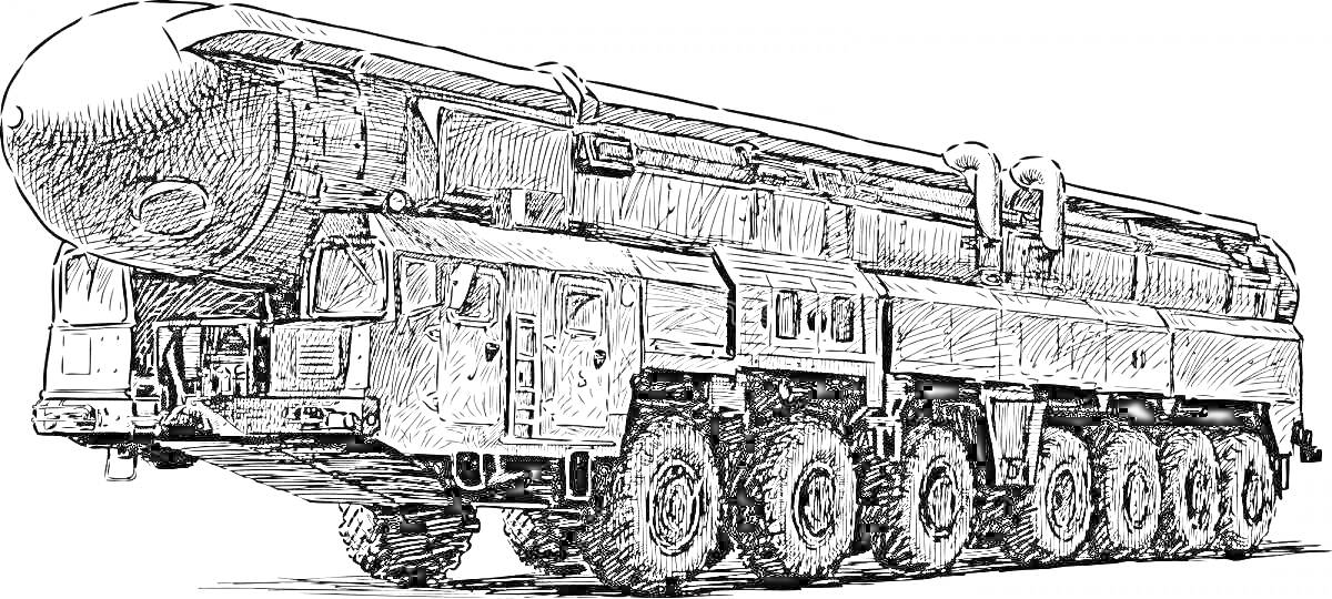 ракетный комплекс Тополь-М, рисунок, военная техника, многоколёсный тягач