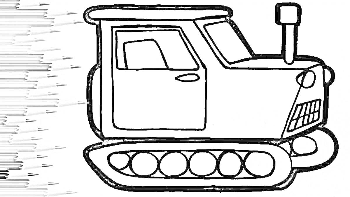 Раскраска Трактор гусеничный с кабиной, выхлопной трубой и гусеницами