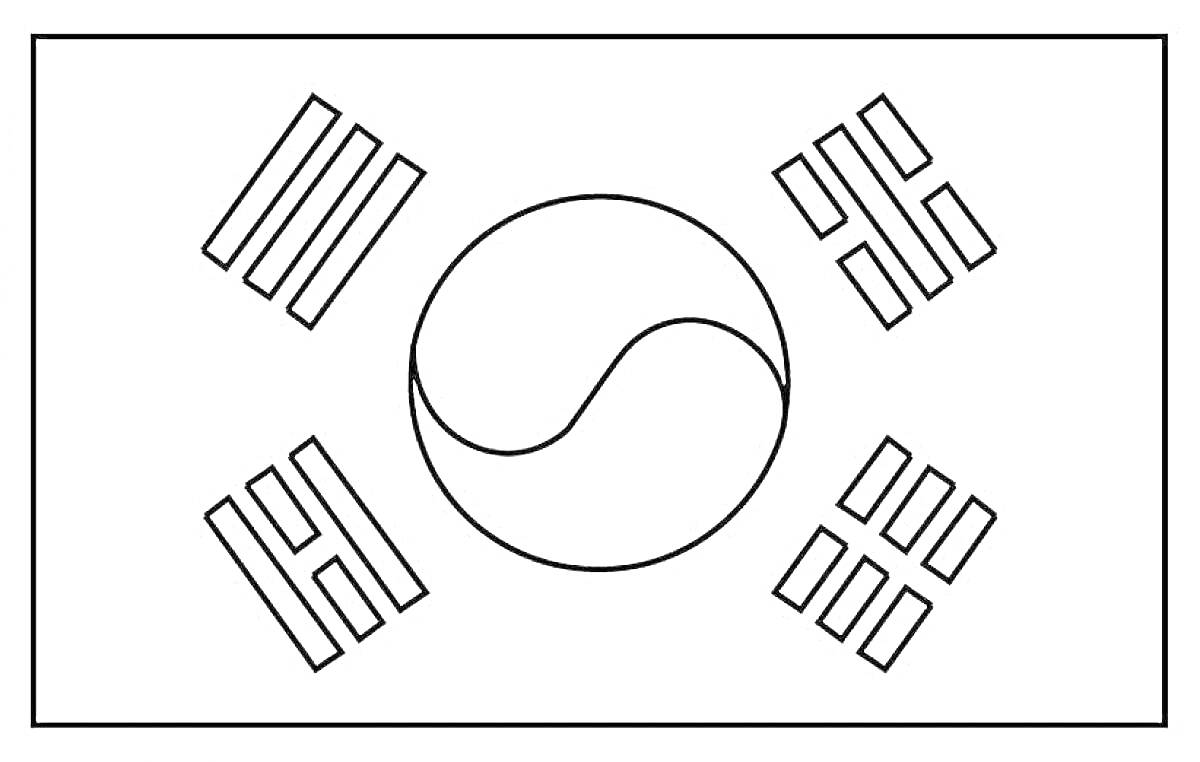 На раскраске изображено: Флаг, Южная Корея, Символы, Азия, Культура, Национальный флаг