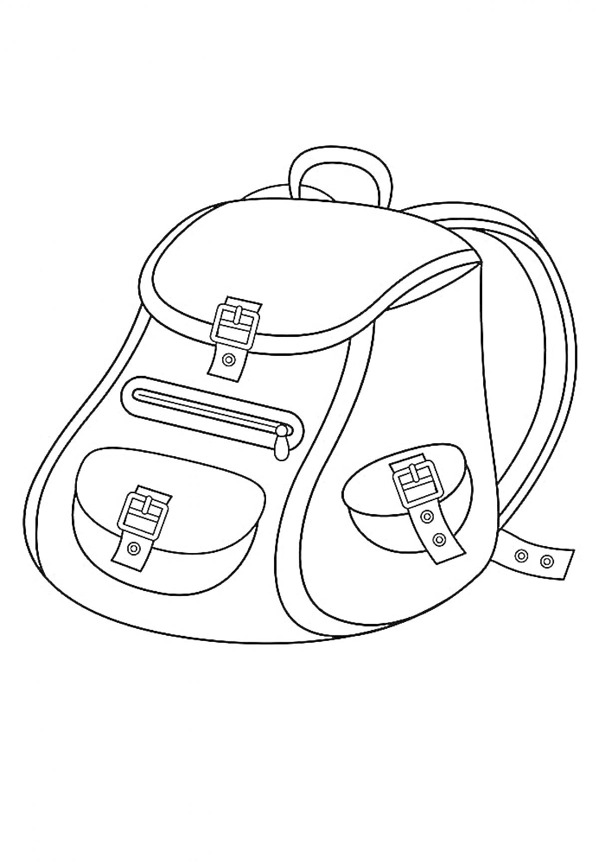 Раскраска Рюкзак с пряжками, карманами и застежкой