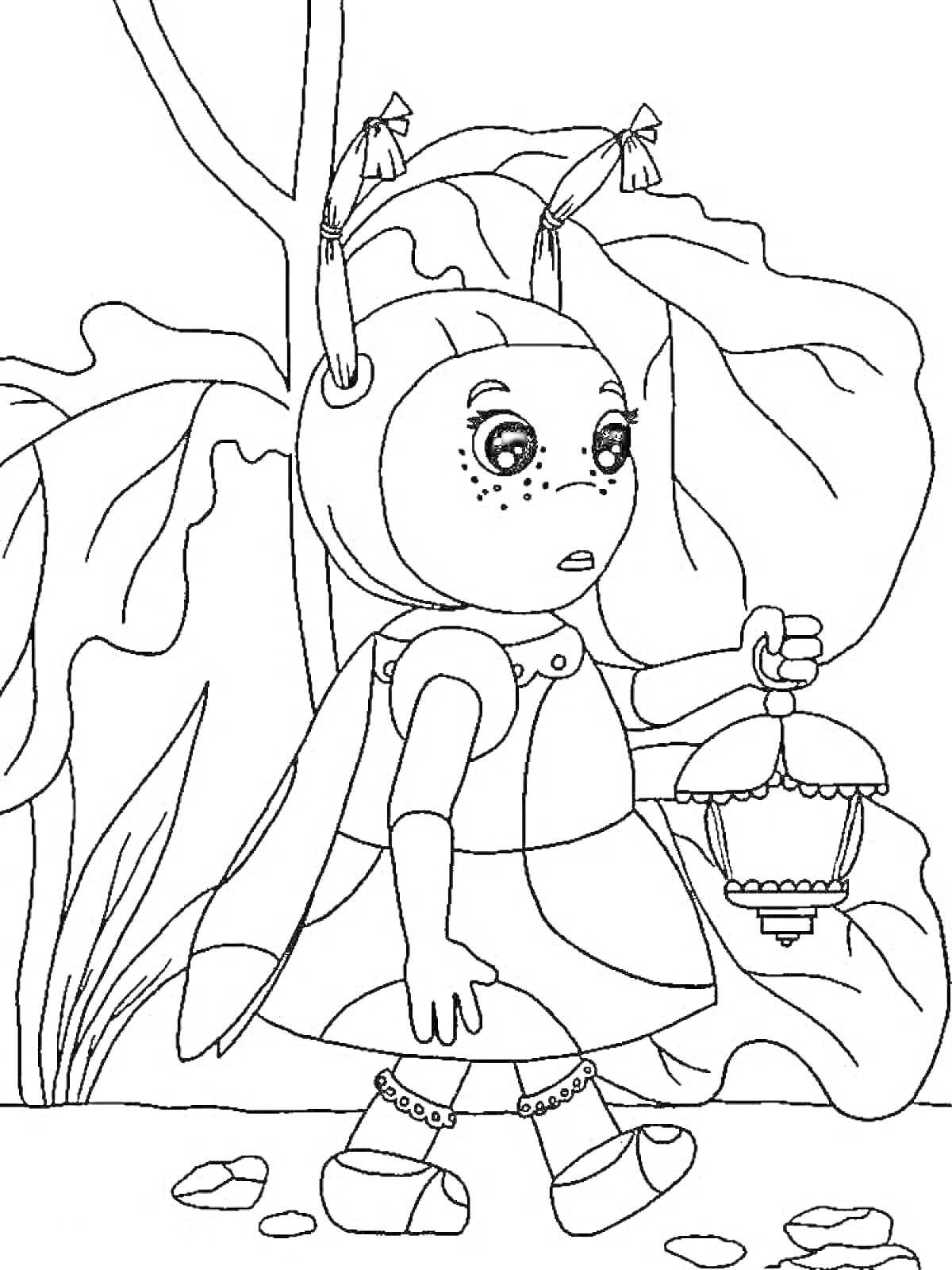 Раскраска Девочка с усиками и лампой из мультфильма 