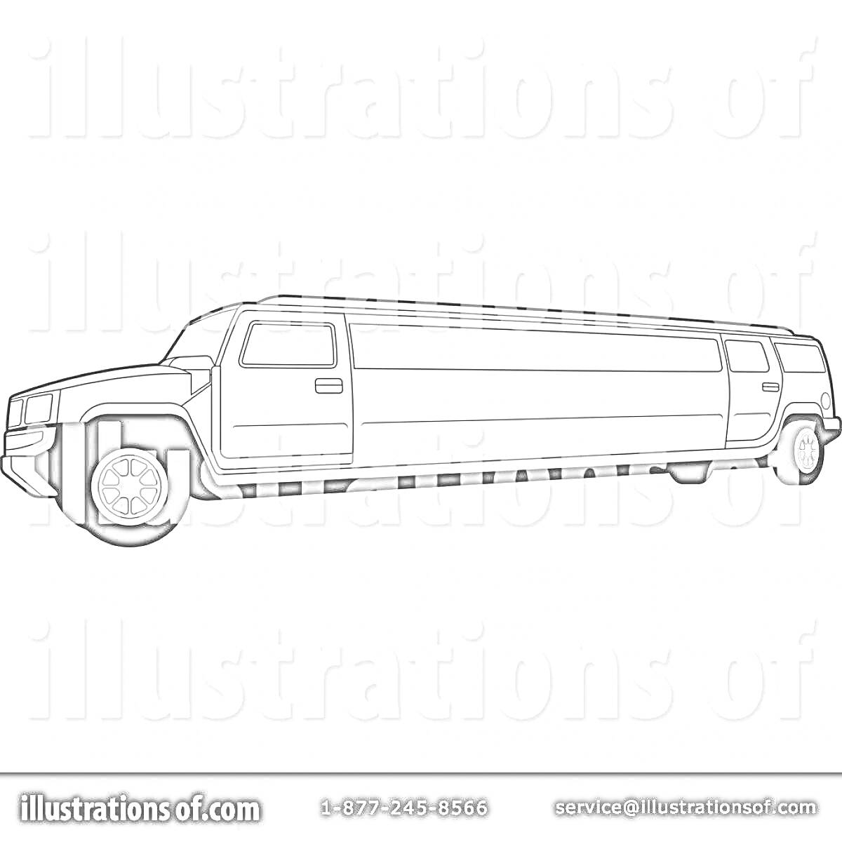 Раскраска Лимузин с окнами и колесами