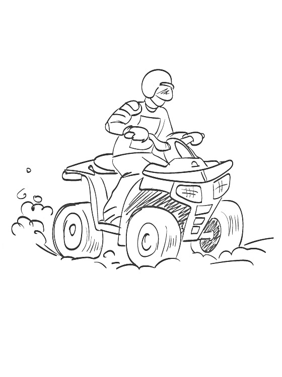 Раскраска Человек, едущий на квадроцикле и поднимающий пыль
