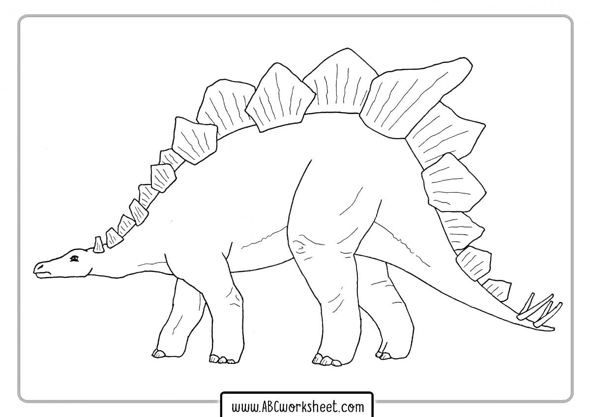 Раскраска Раскраска стегозавра, контур динозавра, стегозавр с пластинами на спине, боковая проекция стегозавра