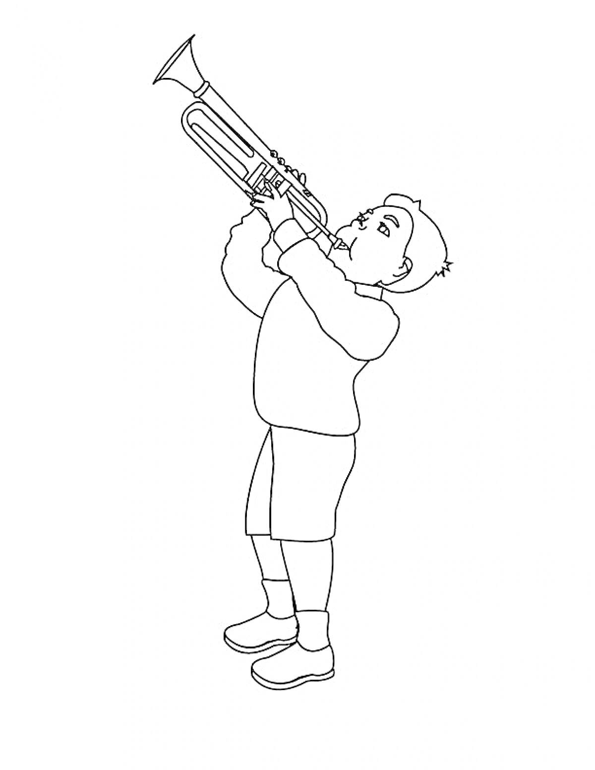 Раскраска Мальчик, играющий на трубе