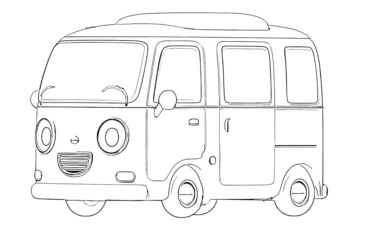 На раскраске изображено: Автобус, Тайо, Улыбка, Транспорт, Веселье