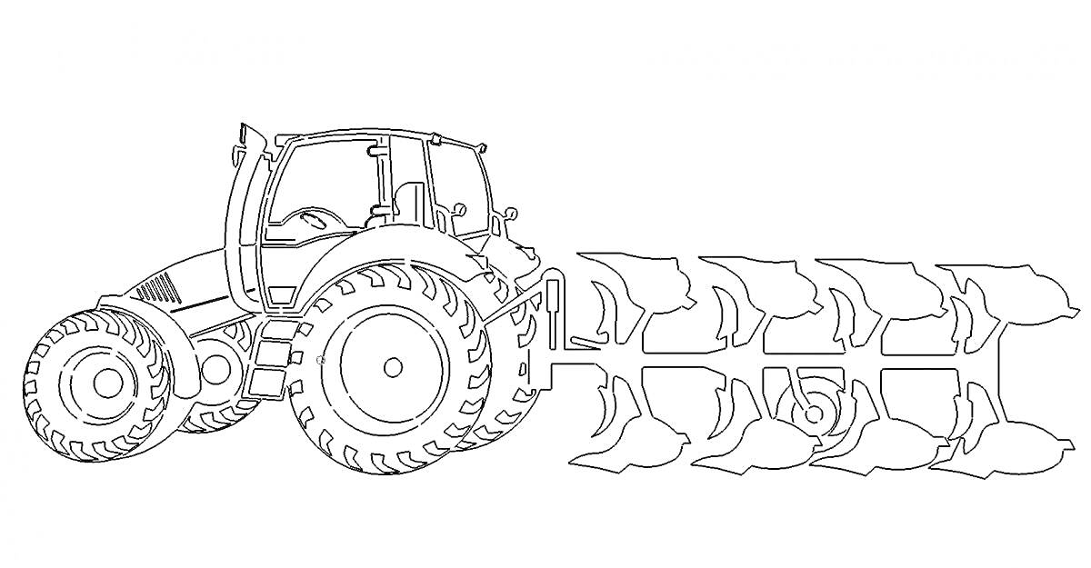 На раскраске изображено: Трактор, Прицеп, Пахота, Сельское хозяйство