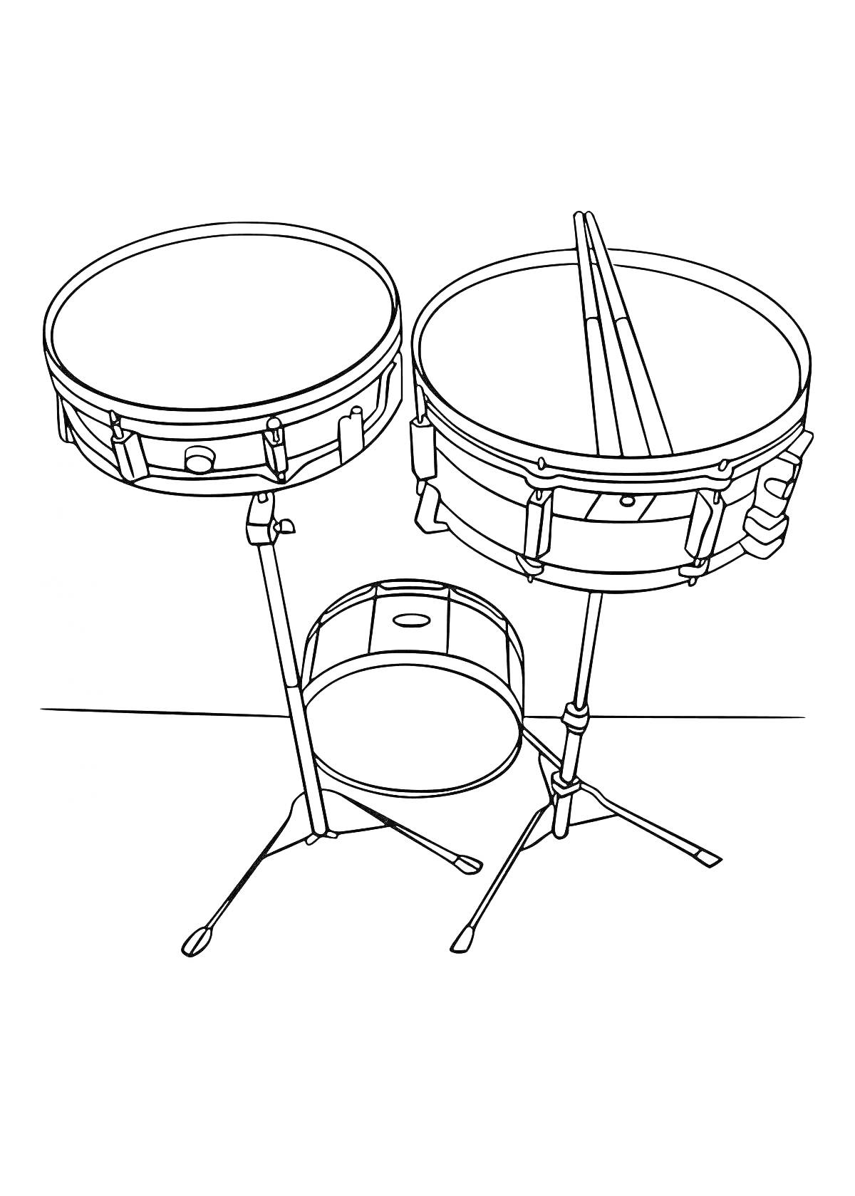 На раскраске изображено: Барабан, Музыка, Музыкальные инструменты, Ударные, Стойки, Барабанная установка