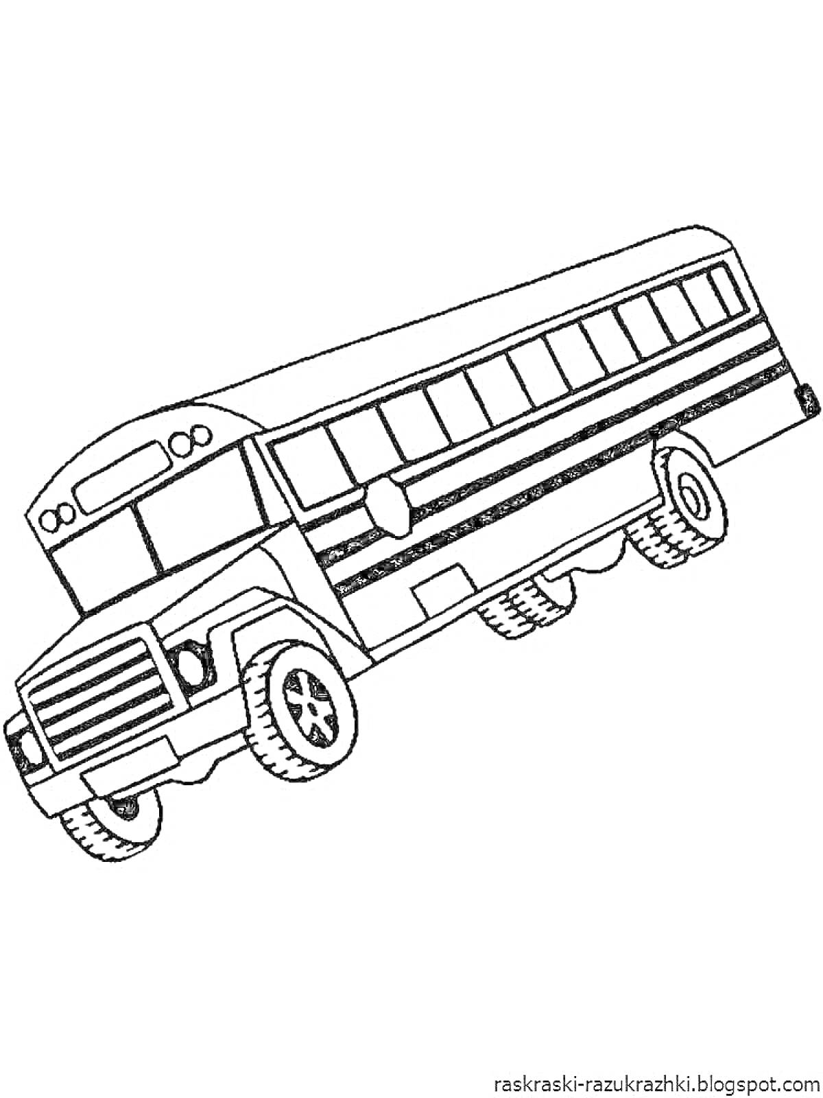 На раскраске изображено: Автобус, Школьный автобус, Транспорт, Колёса, Школьный транспорт
