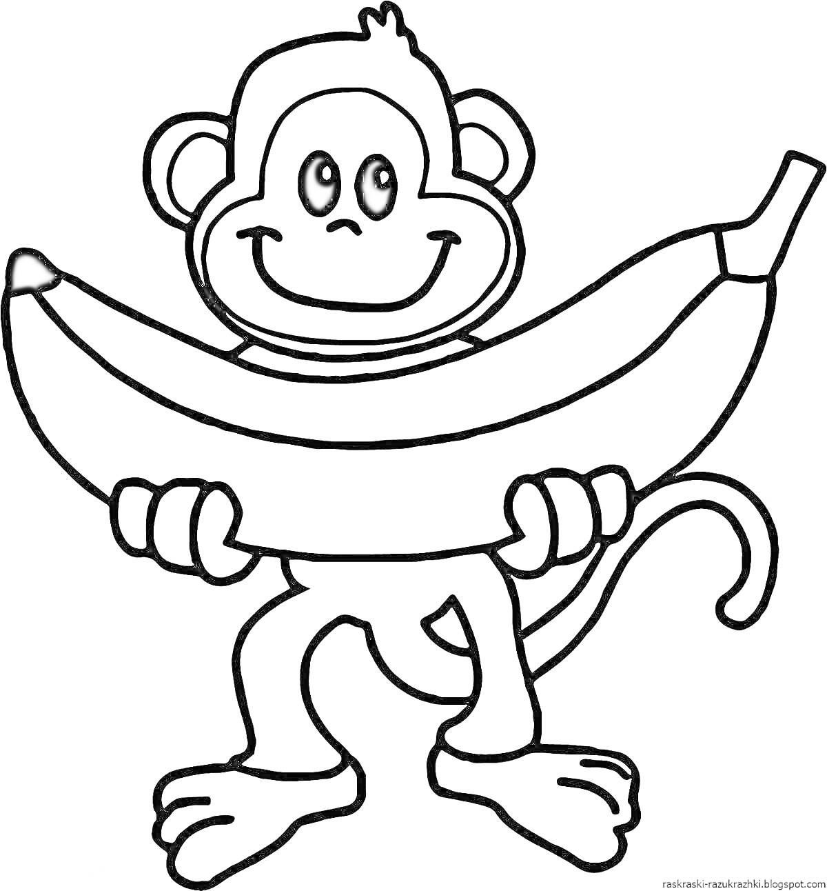 Раскраска Обезьянка, держащая большой банан