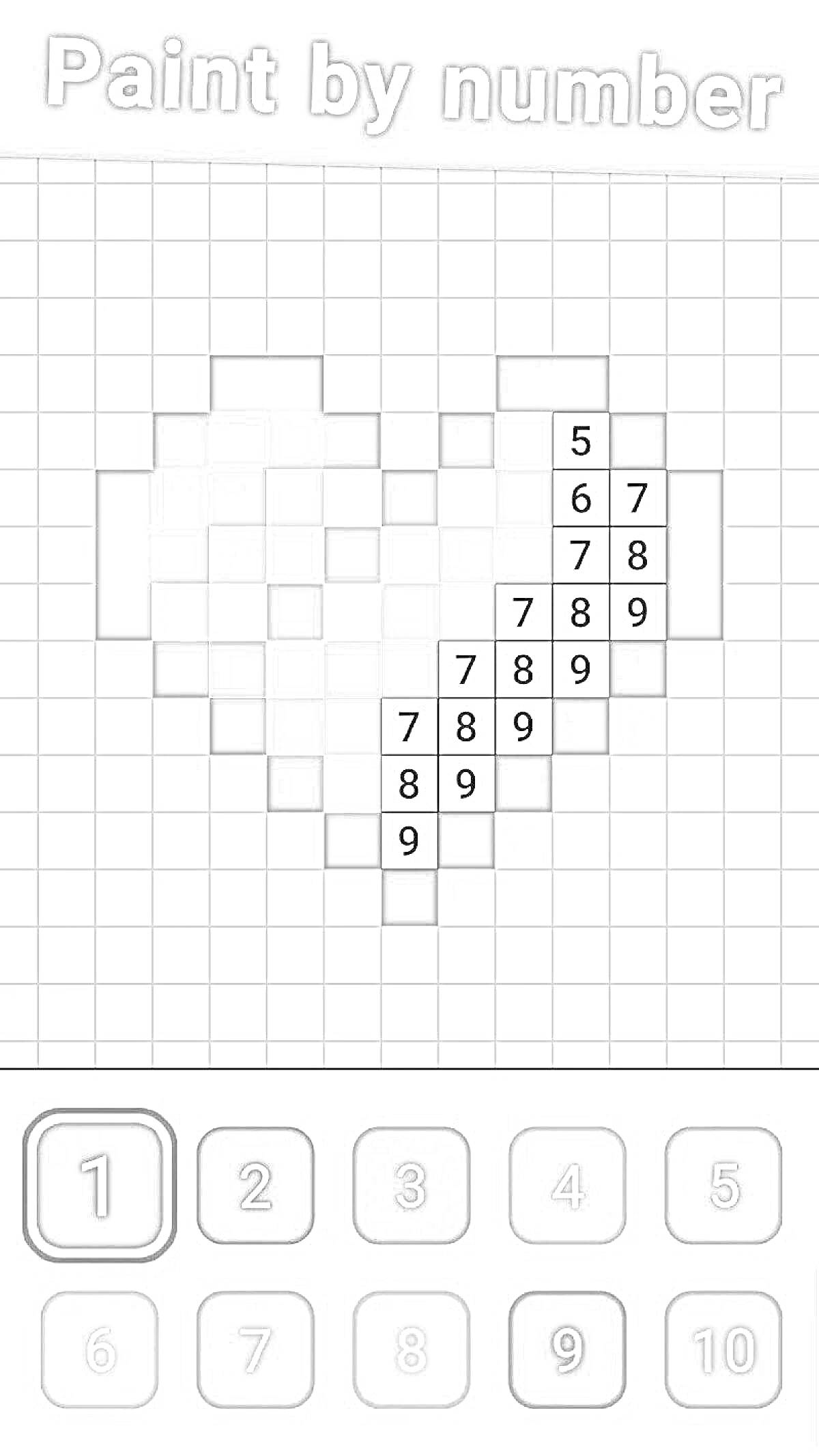 На раскраске изображено: По номерам, Цифры, Пиксель-арт