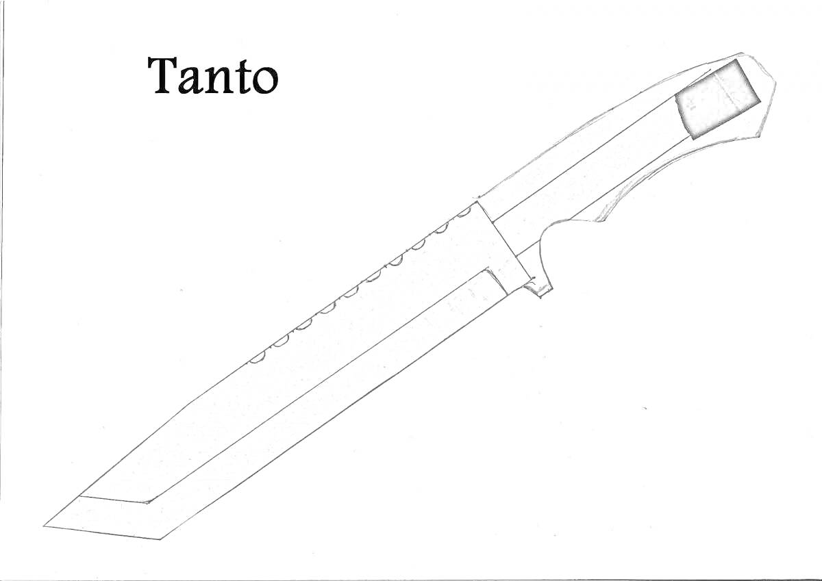 На раскраске изображено: Танто, Нож, Клинок, Оружие, Лезвие