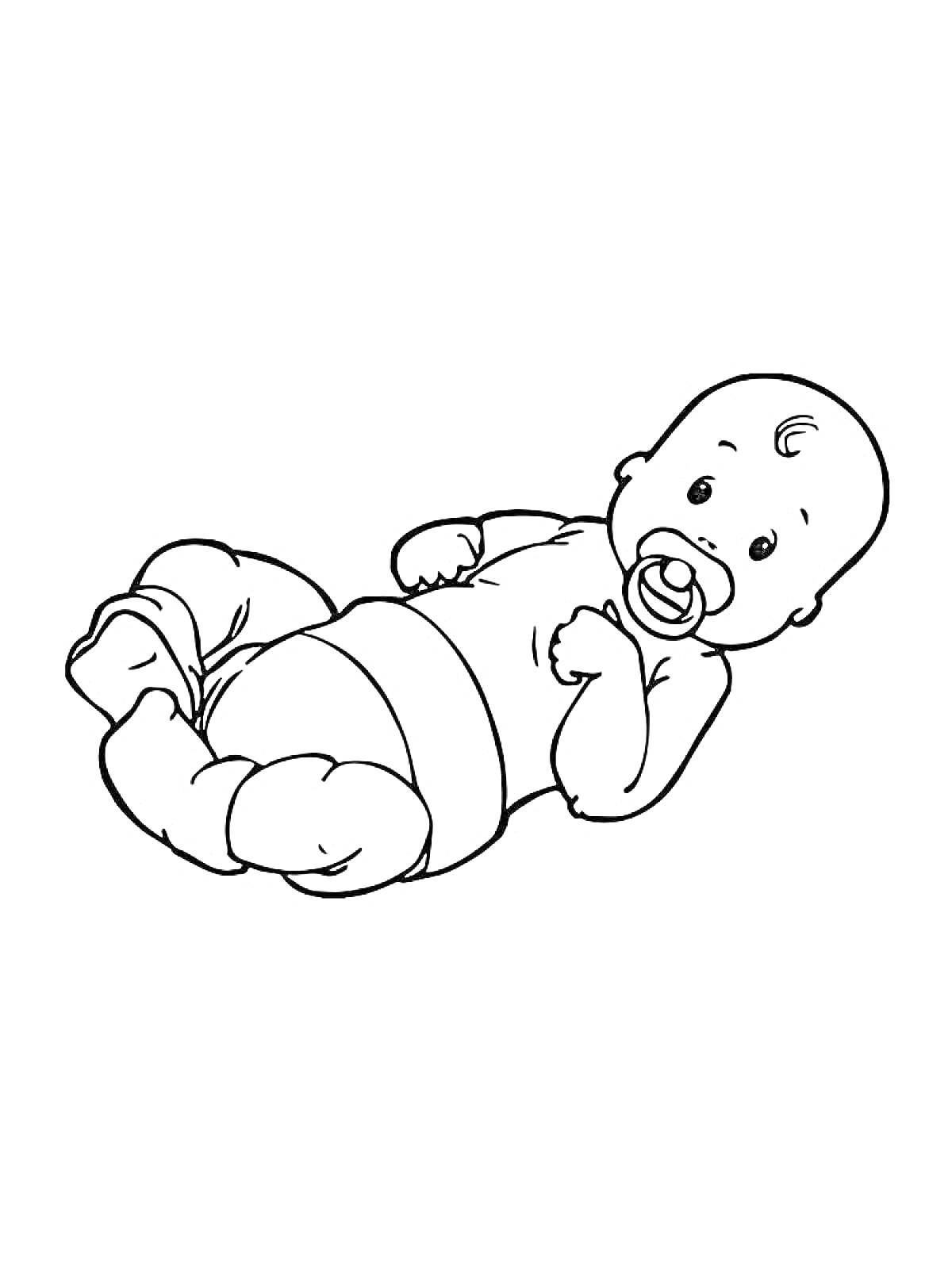 Младенец с пустышкой, лежащий на спине