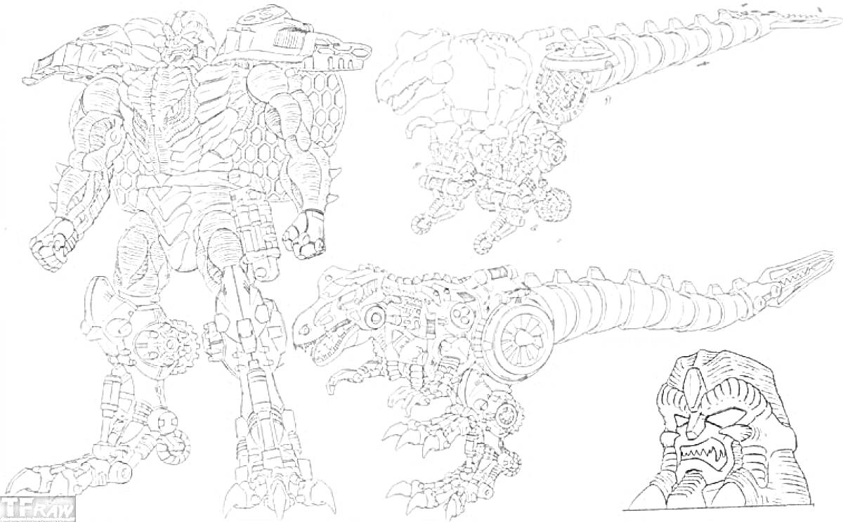 На раскраске изображено: Гримлок, Трансформеры, Робот, Динозавр, Боевой робот, Робототехника