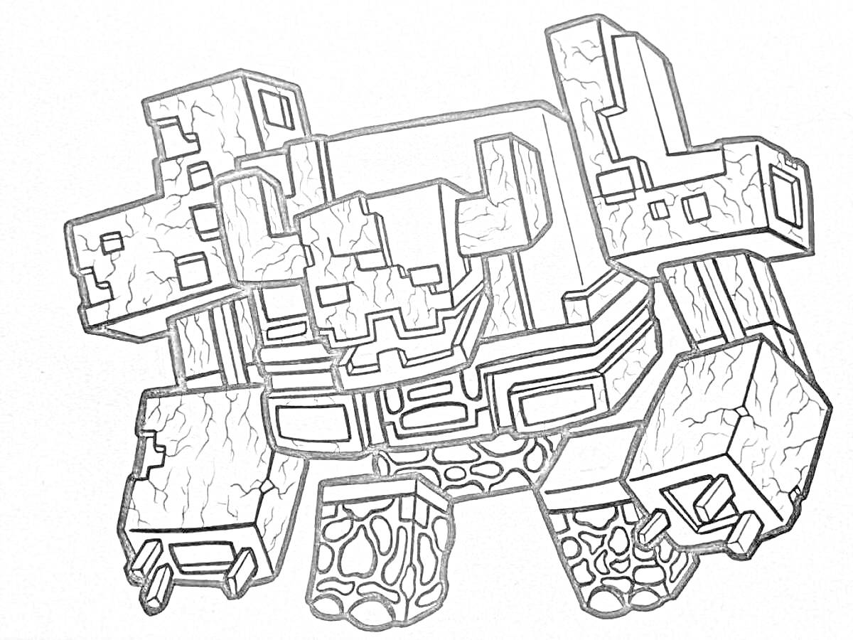Раскраска Голем из Майнкрафта с текстурой камня