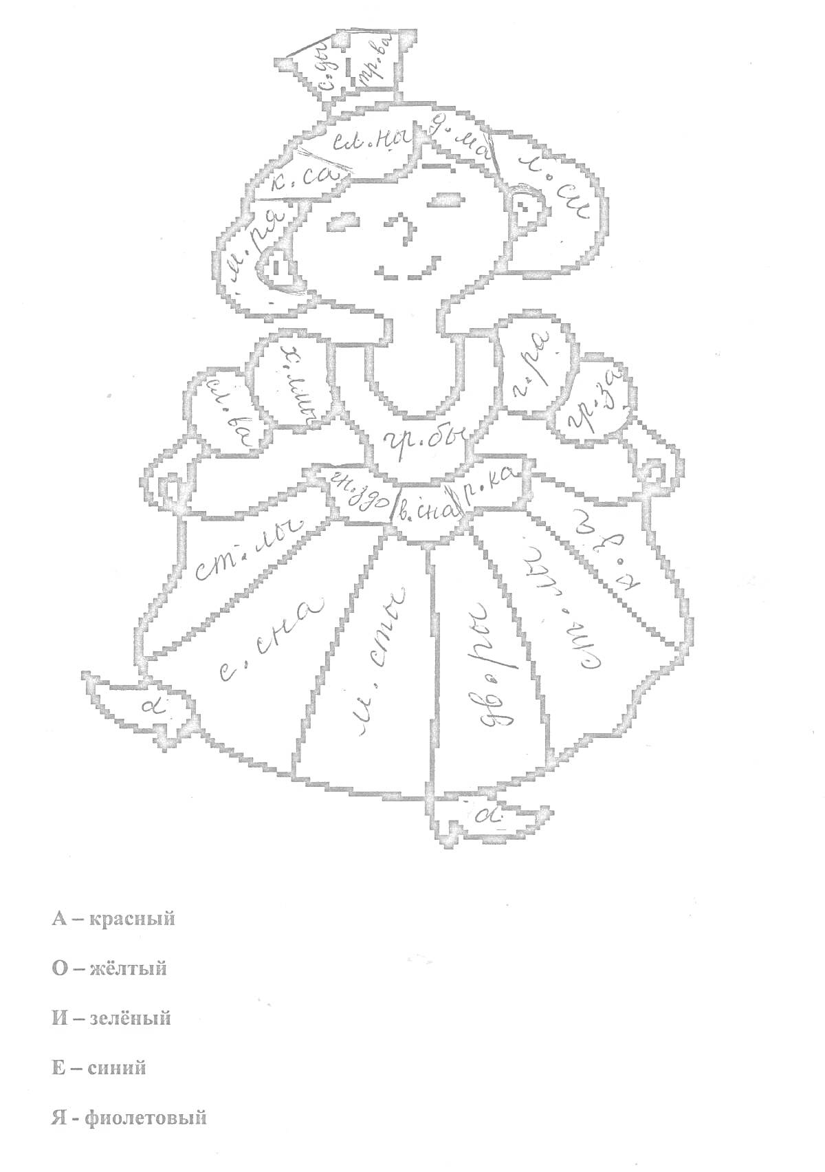 На раскраске изображено: Девочка, Платье, Гласные, Русский язык, Образование, Лингвистика
