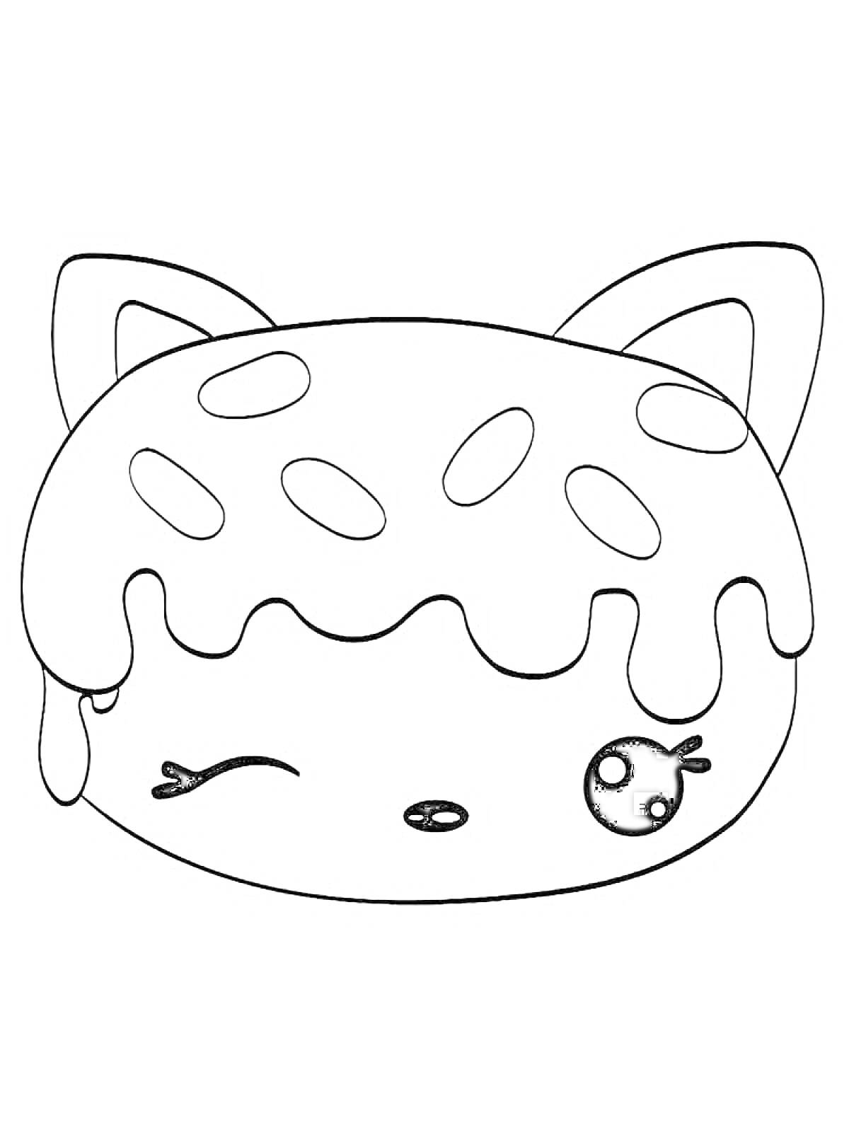 Раскраска Кавайная булочка с кошачьими ушками, под gui-фонарьком покрытая глазурью
