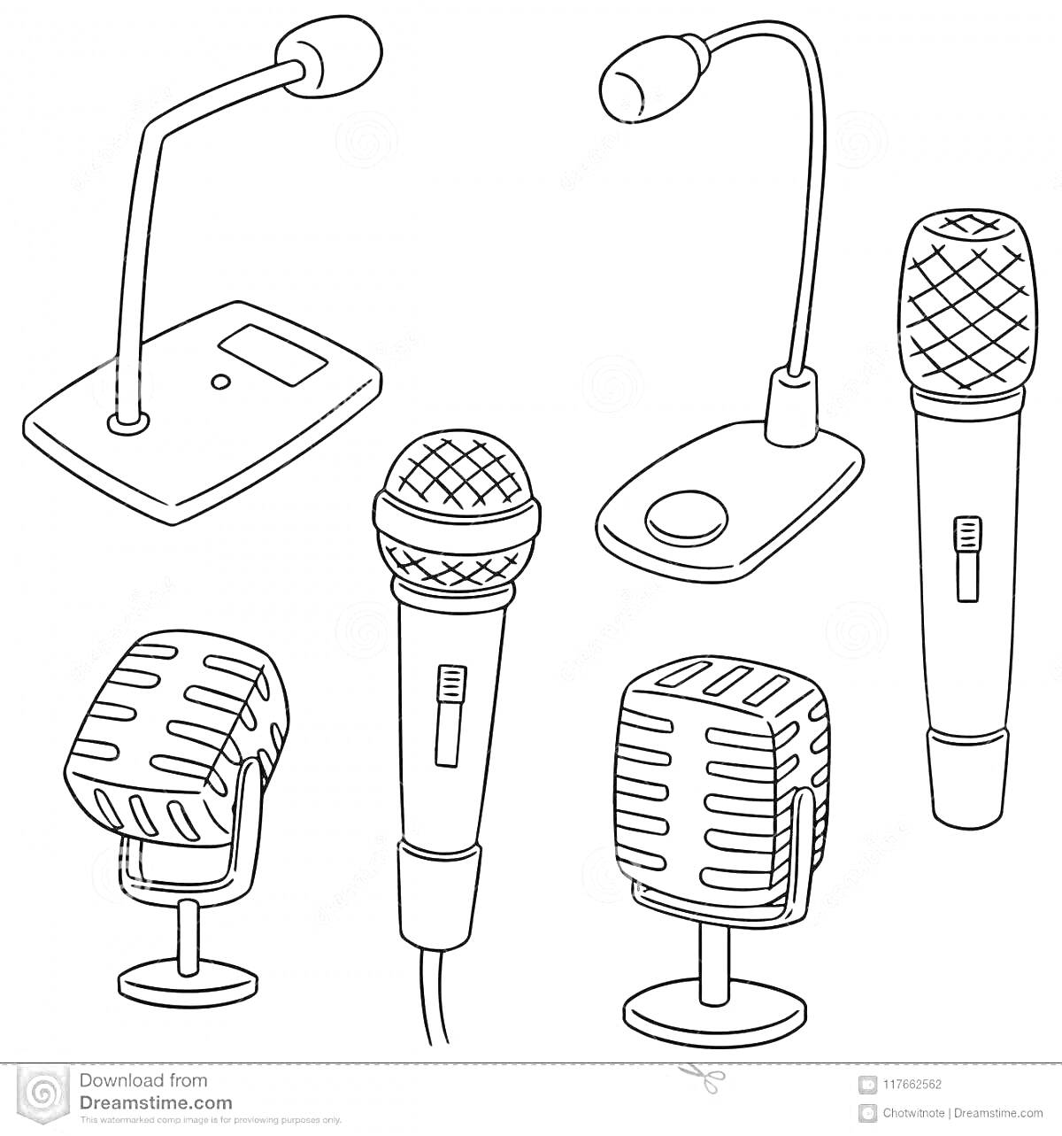 Раскраска Разные модели микрофонов для детей