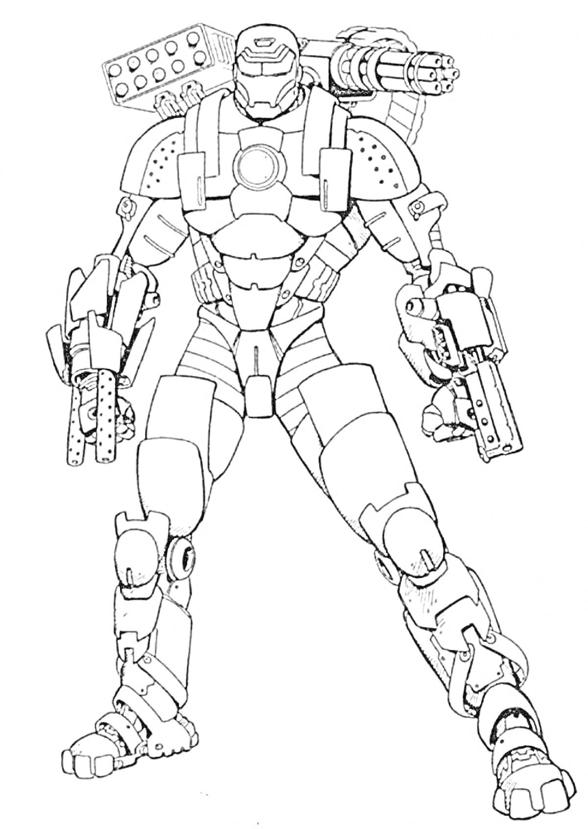 Раскраска Боевой робот с огнестрельным оружием
