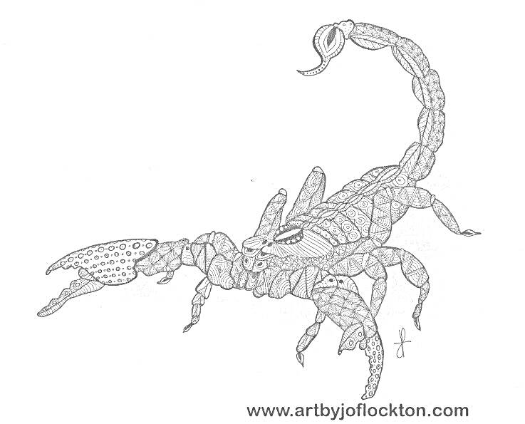 декоративный скорпион с узорами и орнаментами
