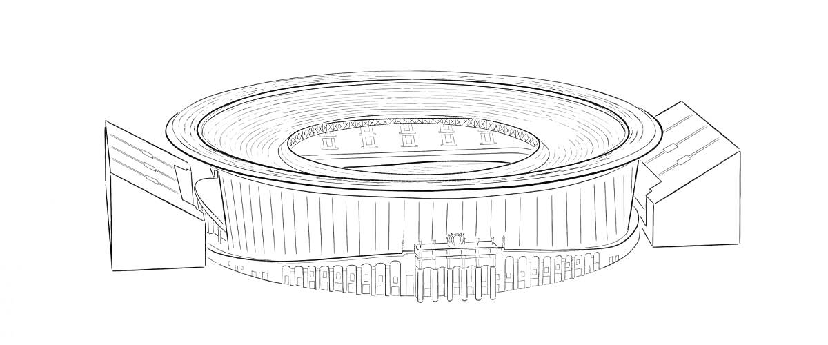 На раскраске изображено: Екатеринбург, Стадион, Трибуны, Фасад, Архитектура, Спорт, Арена