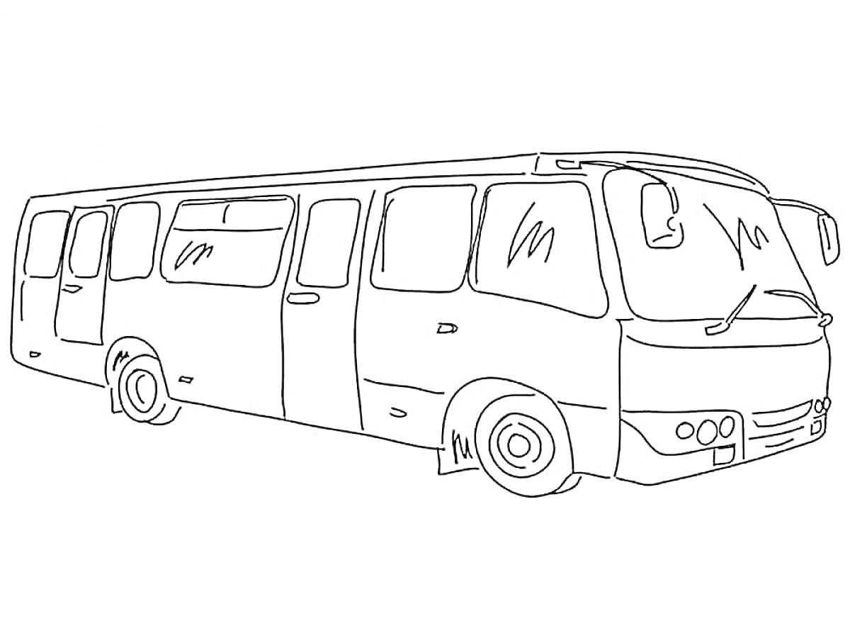 Раскраска Автобус с окнами и дверями