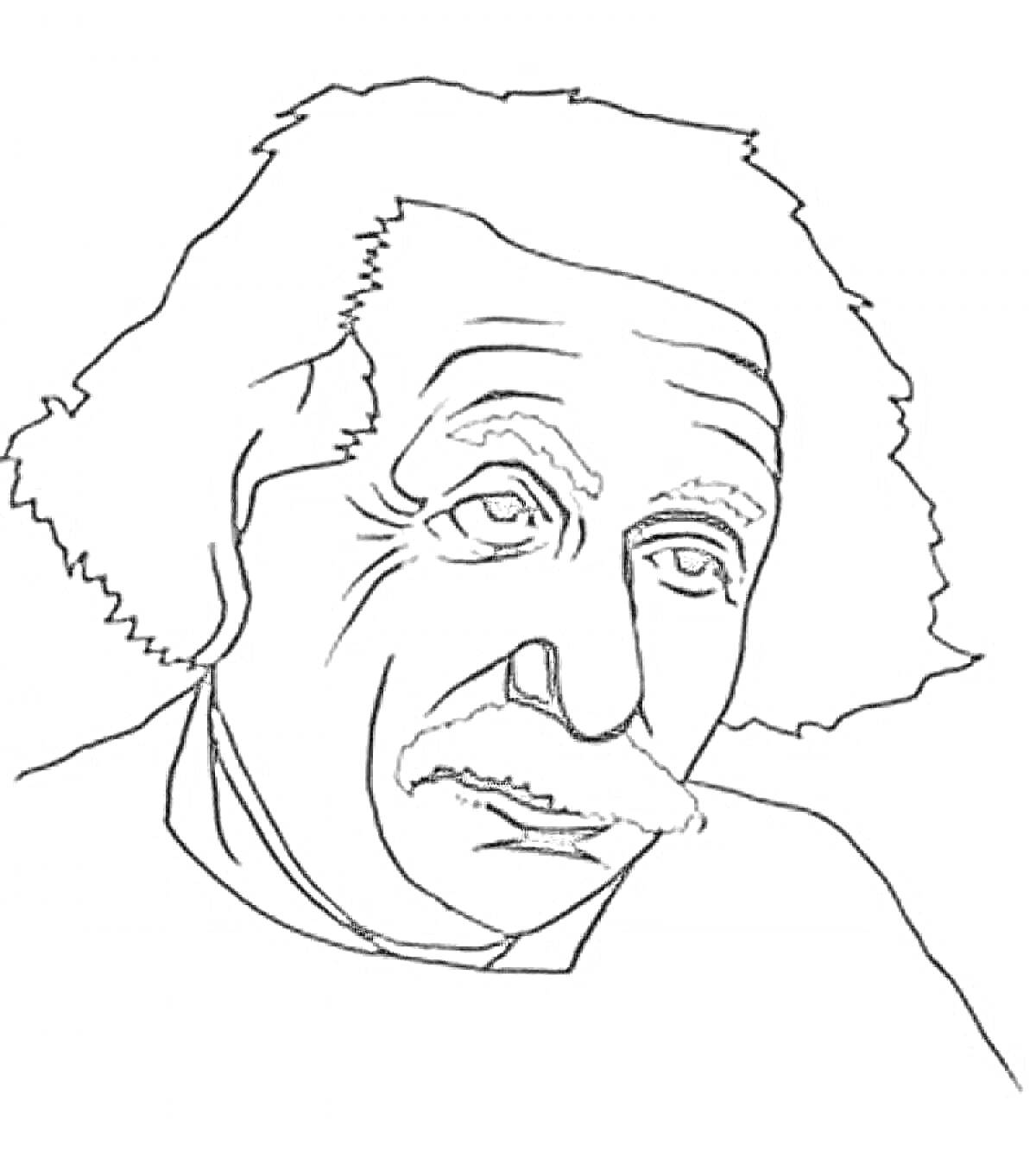 Раскраска Портрет известного ученого-теоретика с характерной причёской и усами