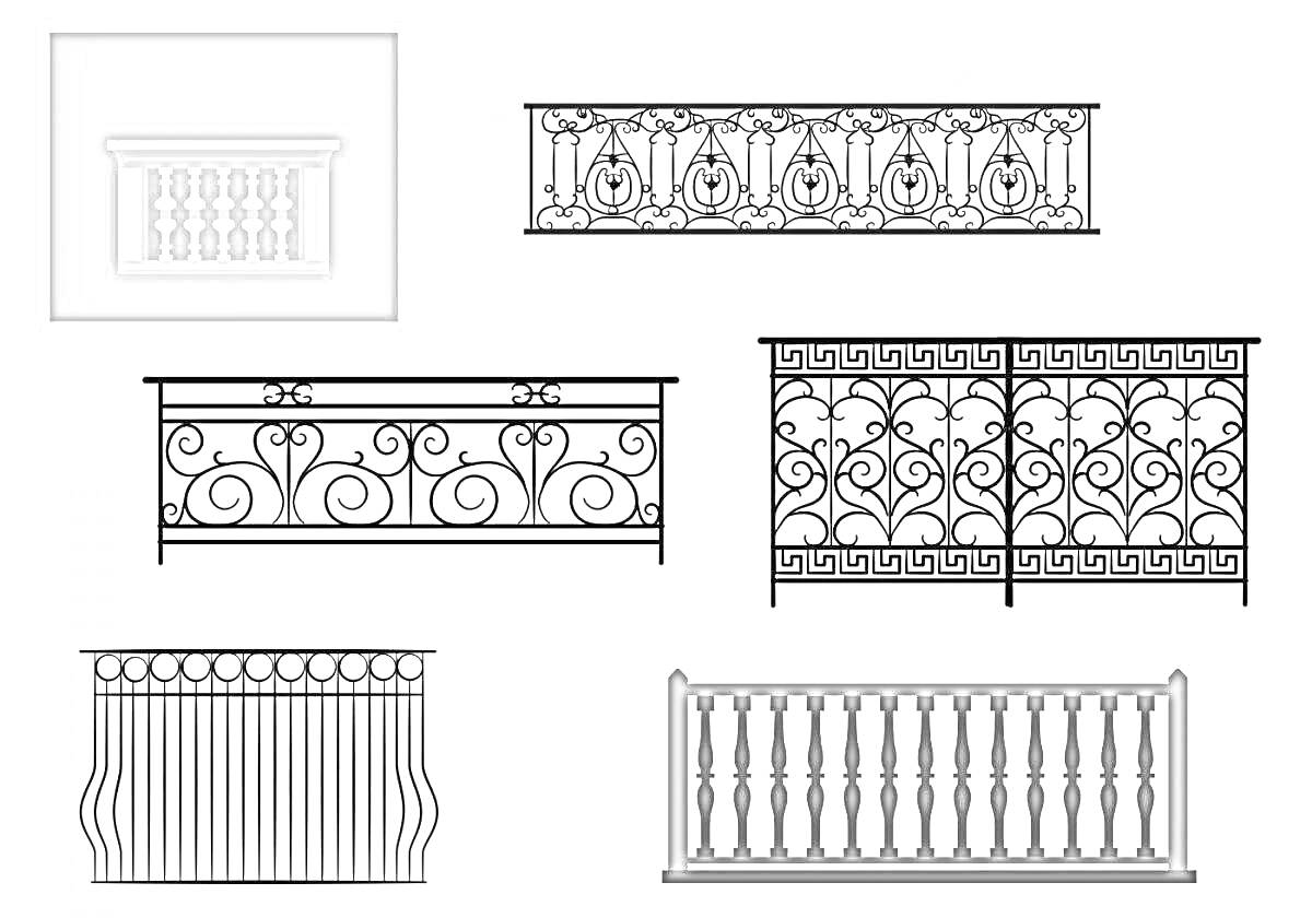 Раскраска Вариации балконных ограждений. Разные виды балконов.