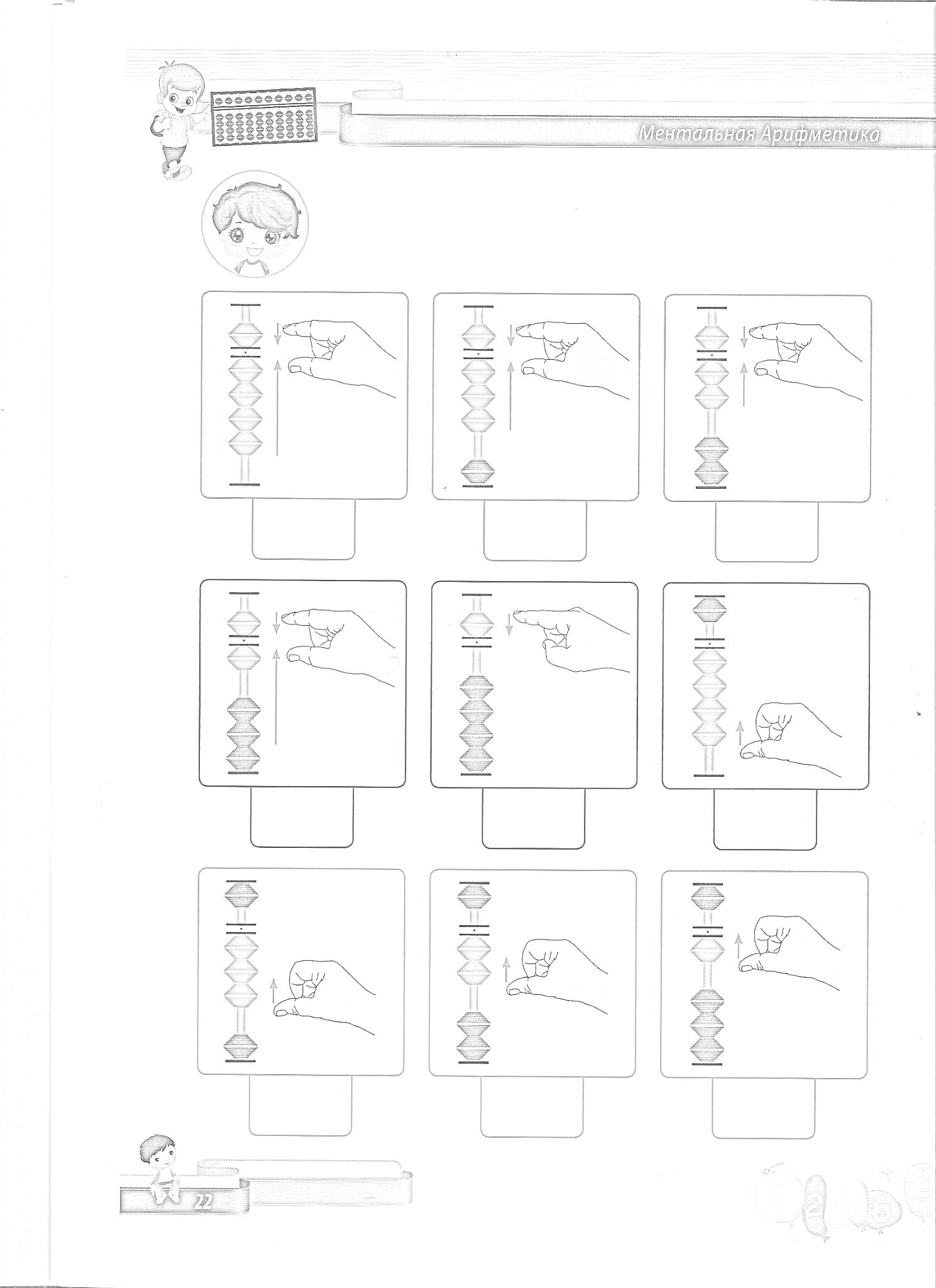 На раскраске изображено: Ментальная арифметика, Абакус, Руки, Обучение, Счеты, Математика