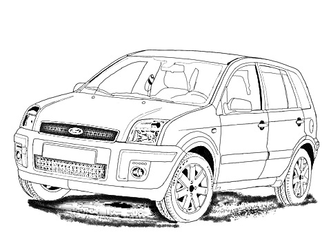 Форд Кроссовер, вид сбоку с наклоном на три четверти, видна передняя светотехника, колеса с дисками и передняя часть автомобиля