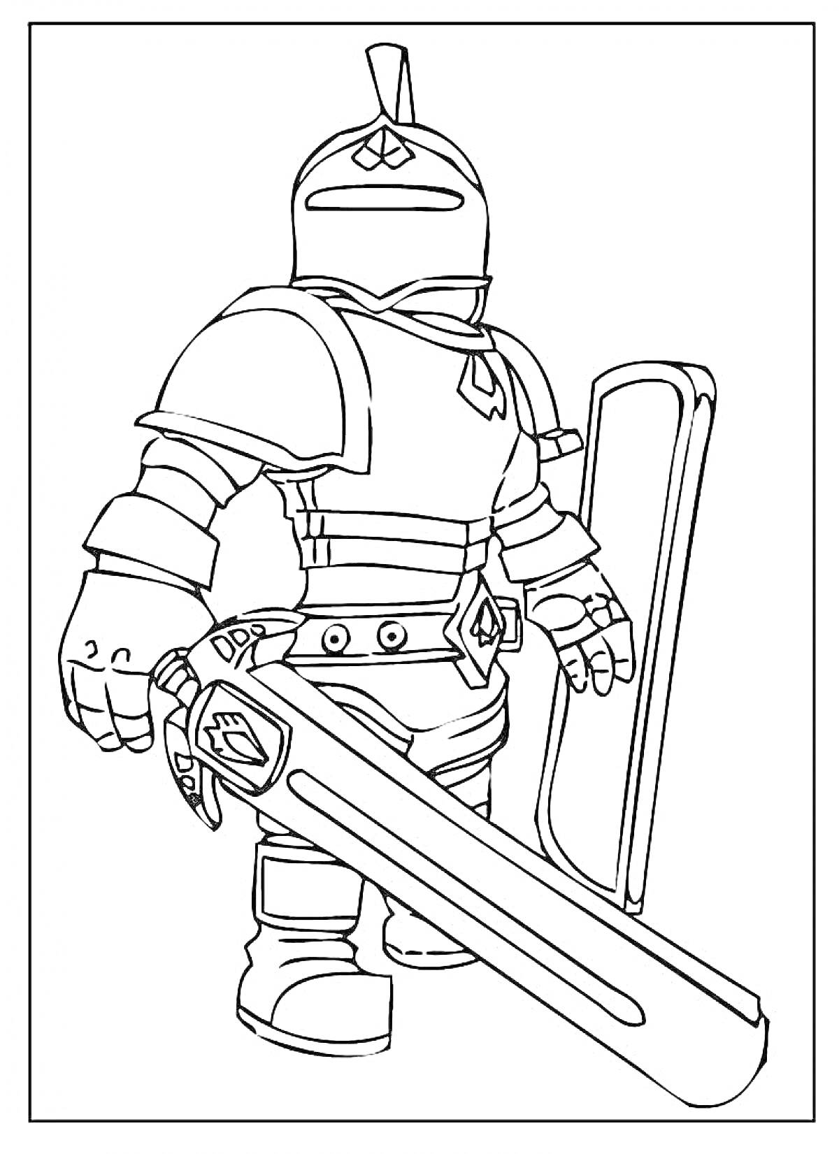 Раскраска Роблокс-Квин в доспехах с мечом и щитом