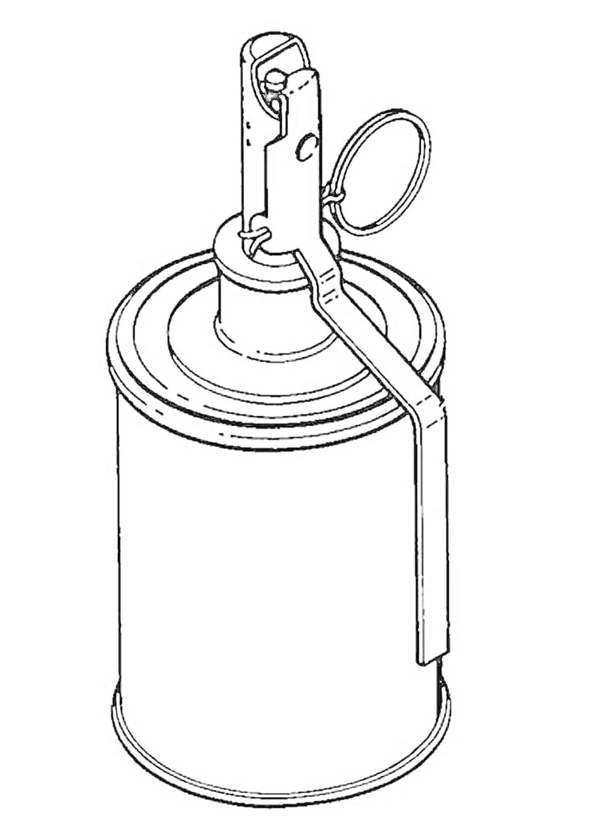 Раскраска Ручная граната с предохранительной чекой и рычагом