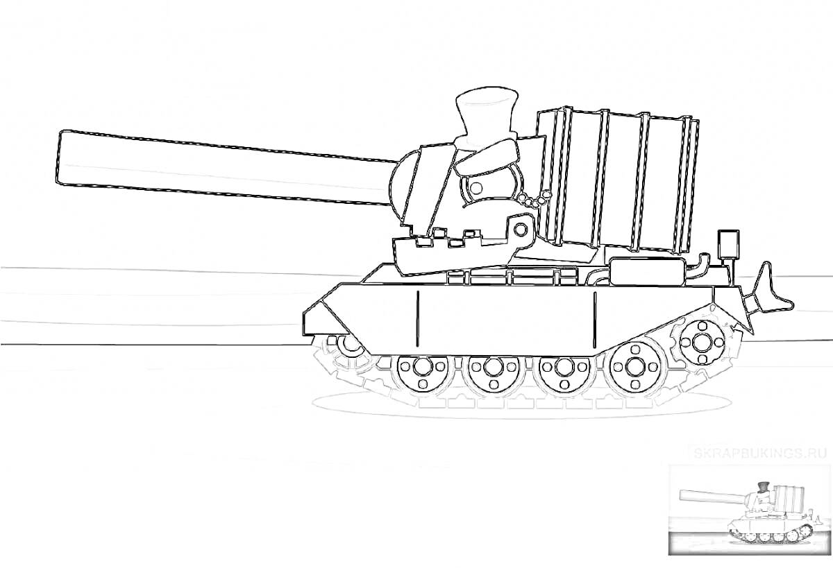 На раскраске изображено: Танк, КВ-44, Военная техника, Пушка, Гусеницы, Транспорт, Оружие