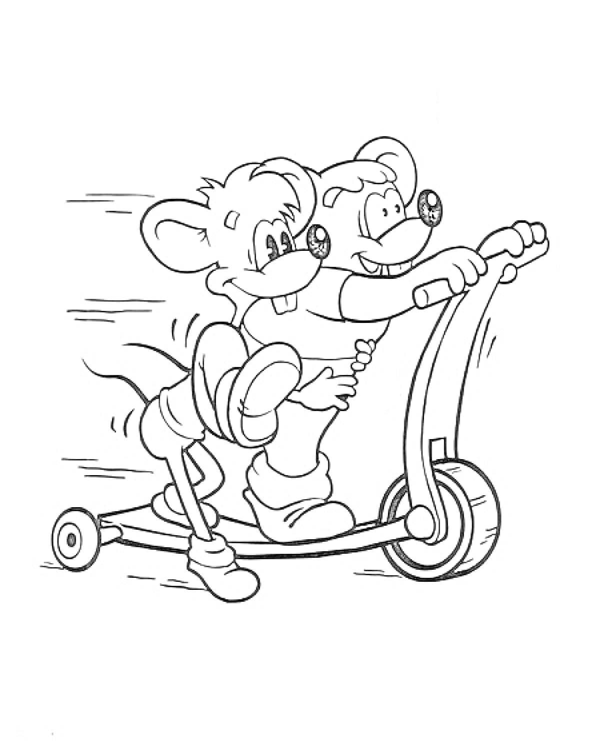 Две мыши на самокате из мультфильма 