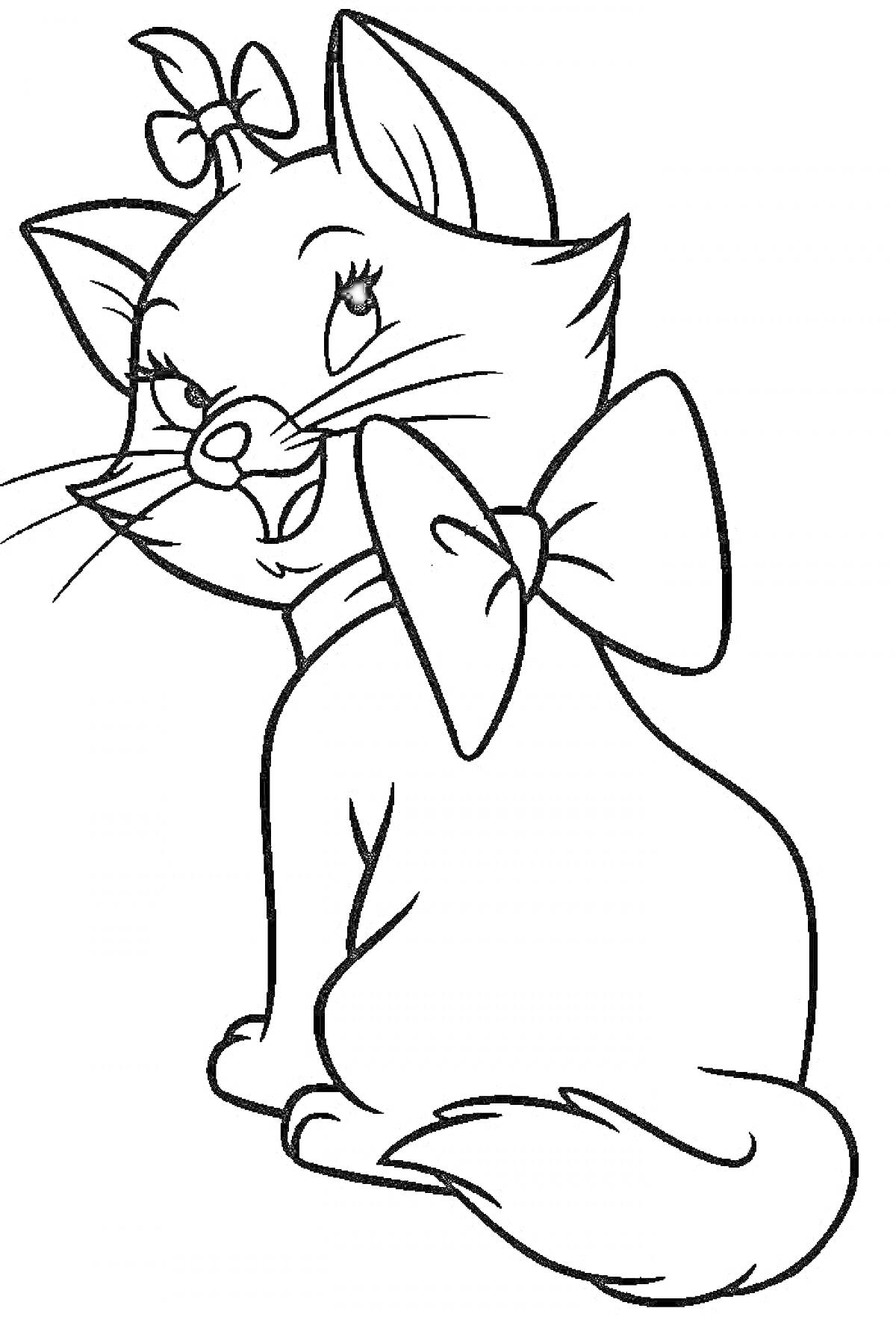 Раскраска Кошка Мари с бантиками на голове и шее