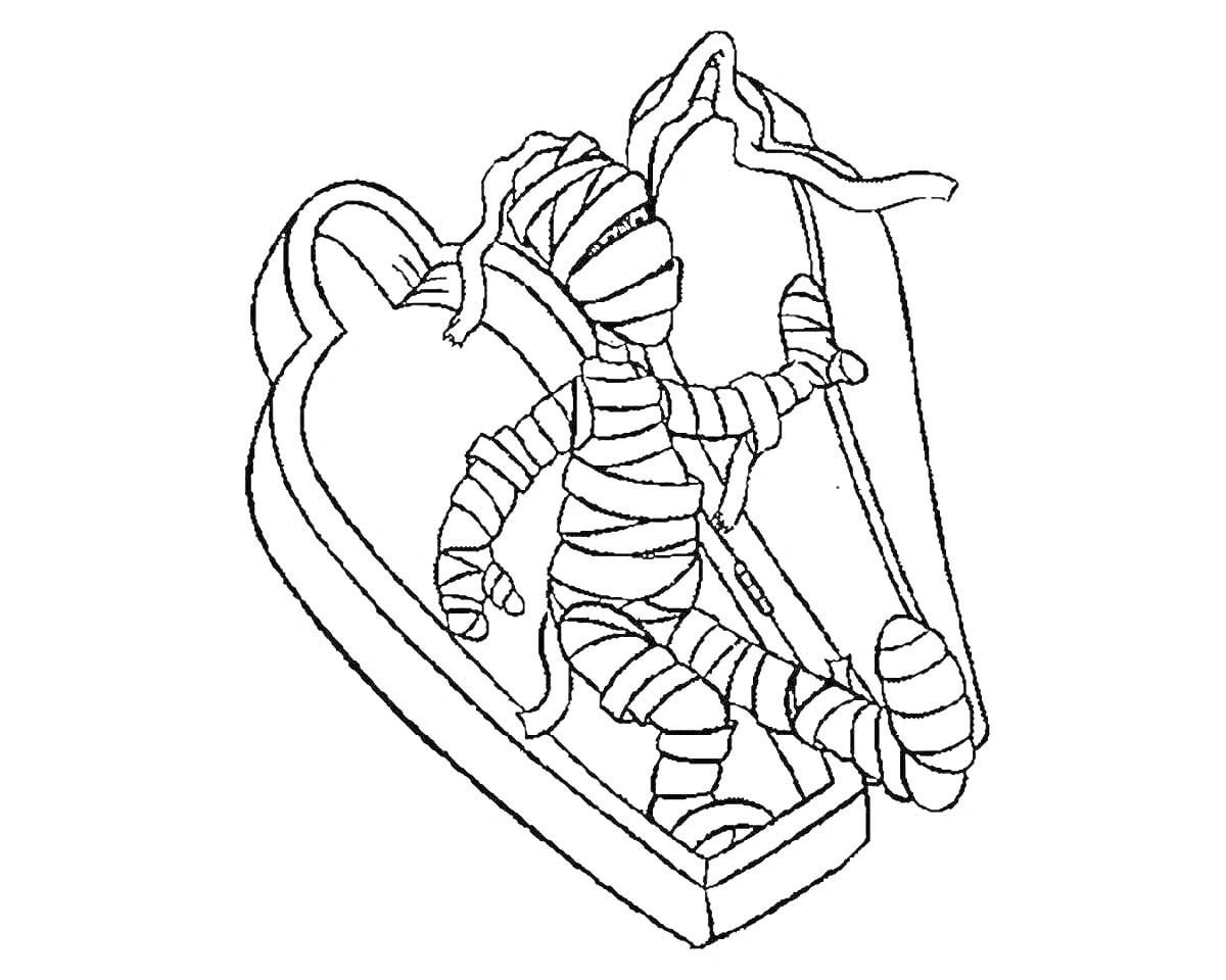 Раскраска Мумия выходит из саркофага
