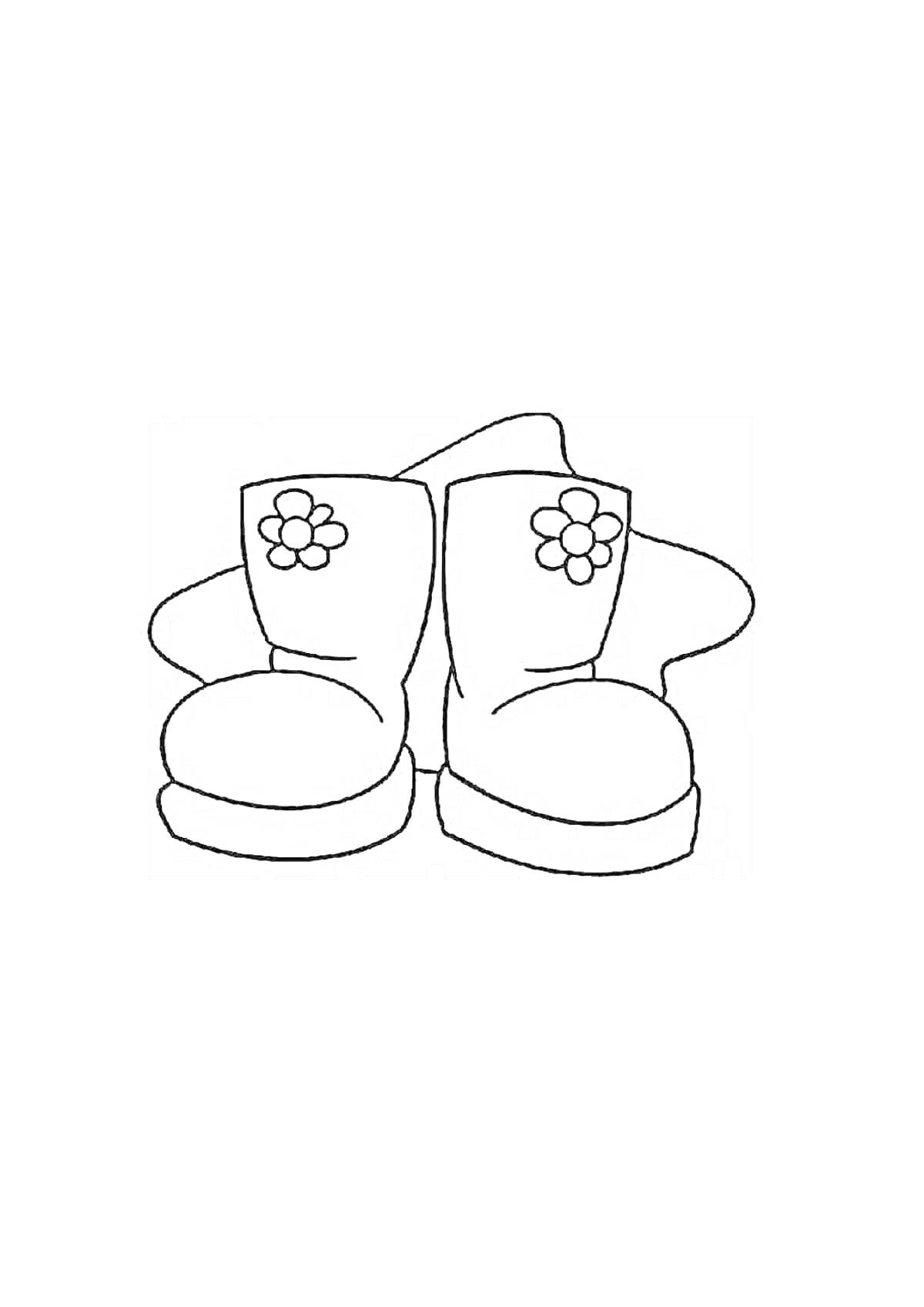 Раскраска Зимние сапоги с цветком на фоне сугроба