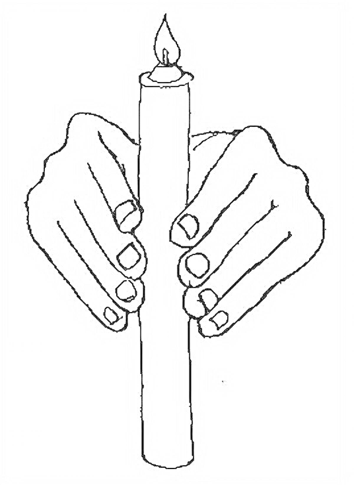 Раскраска Руки, держащие зажженную свечу