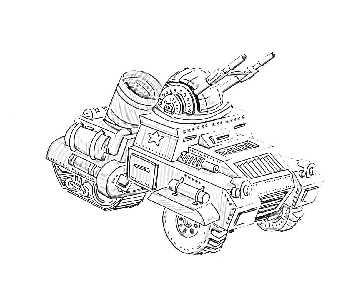 На раскраске изображено: Кроссаут, Турель, Военная техника, Бронированная машина
