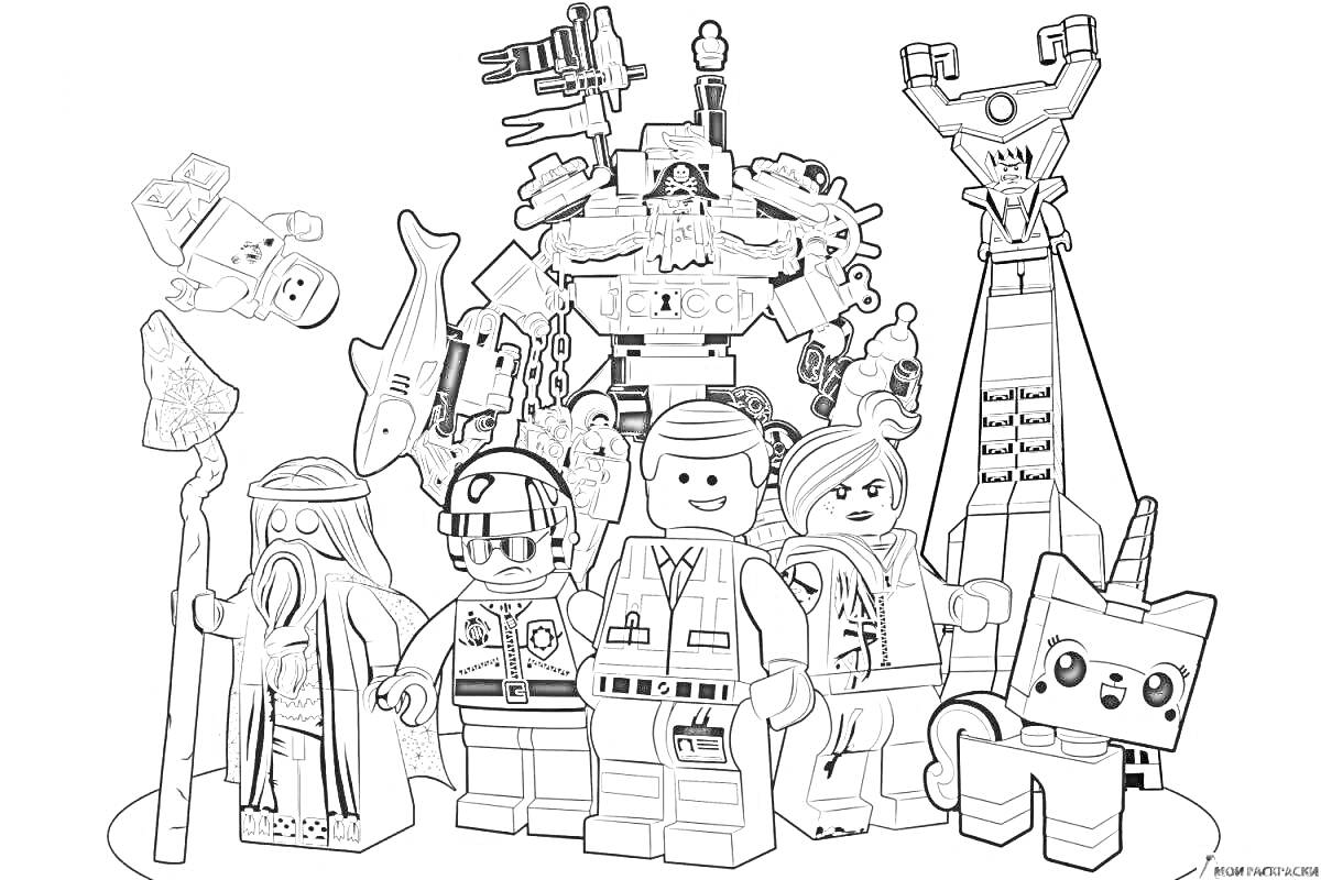 На раскраске изображено: Лего, Робот, Игрушки, Конструкция, Творчество