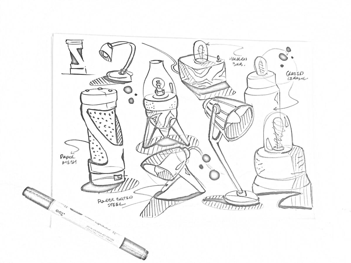 На раскраске изображено: Лампа, Настольная лампа, Спиртовые маркеры, Освещение