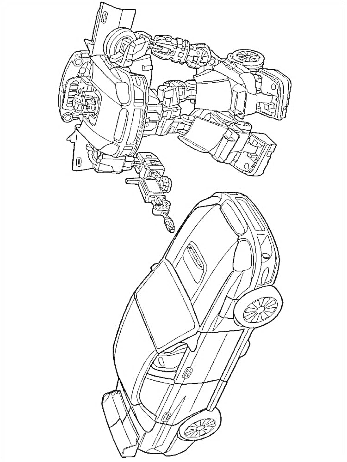 Раскраска Тобот, трансформирующийся из робота в автомобиль