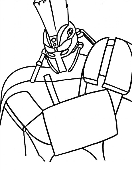 Раскраска Робот из Живой Стали с шипами на голове, наклонённый вперёд с поднятой рукой