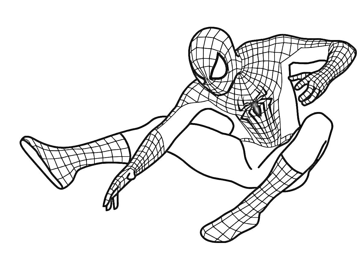 На раскраске изображено: Человек-паук, Костюм, Паутина